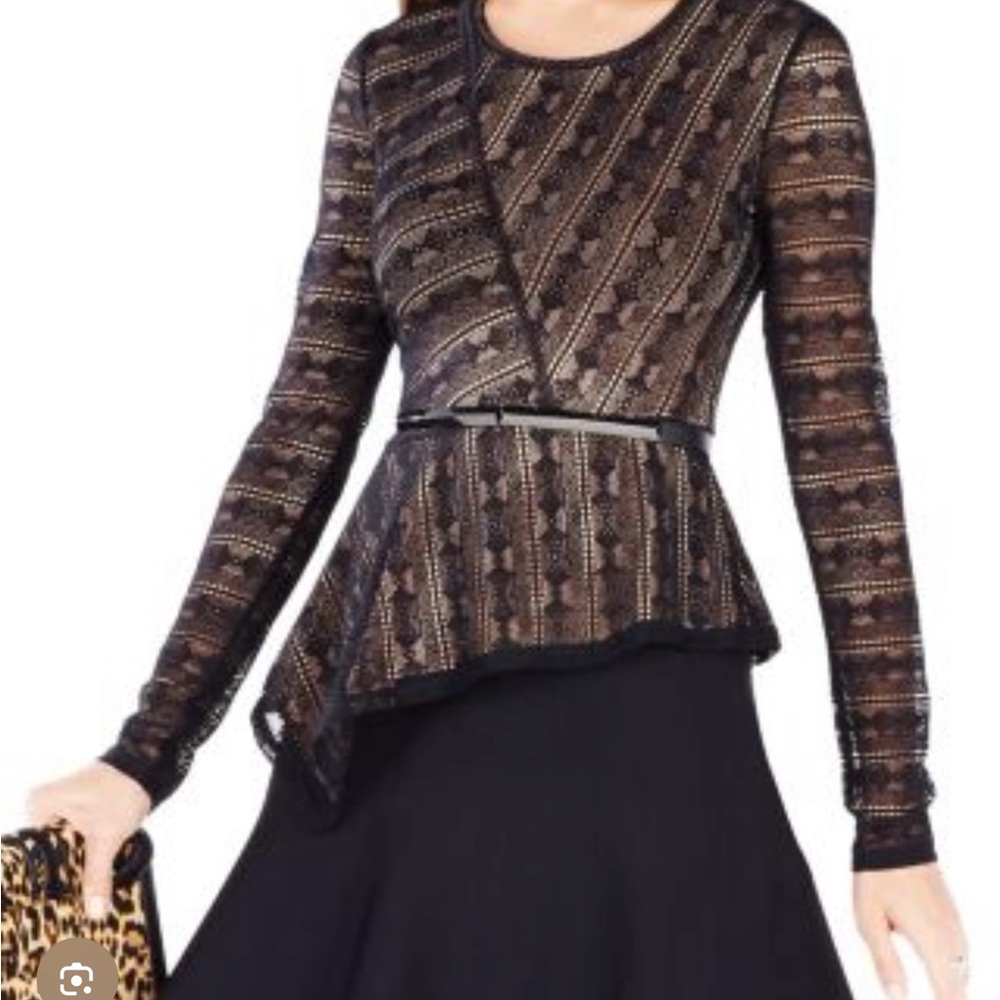 BCBGMaxAzria Black and Gold Lace Top